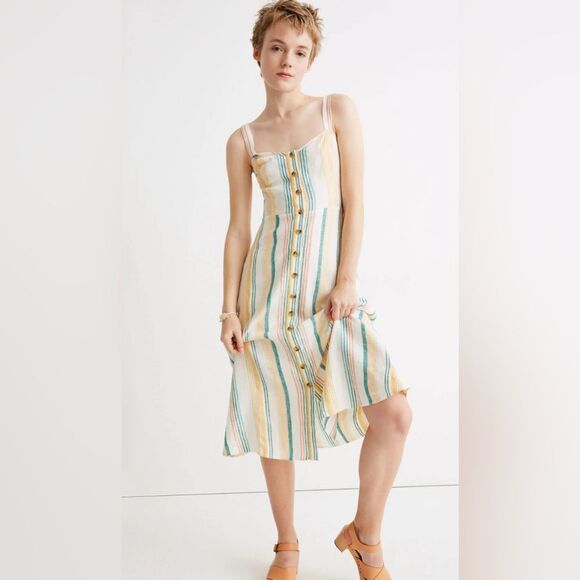 Madewell Dresses & Skirts - Madewell fitted bodice linen striped midi dress